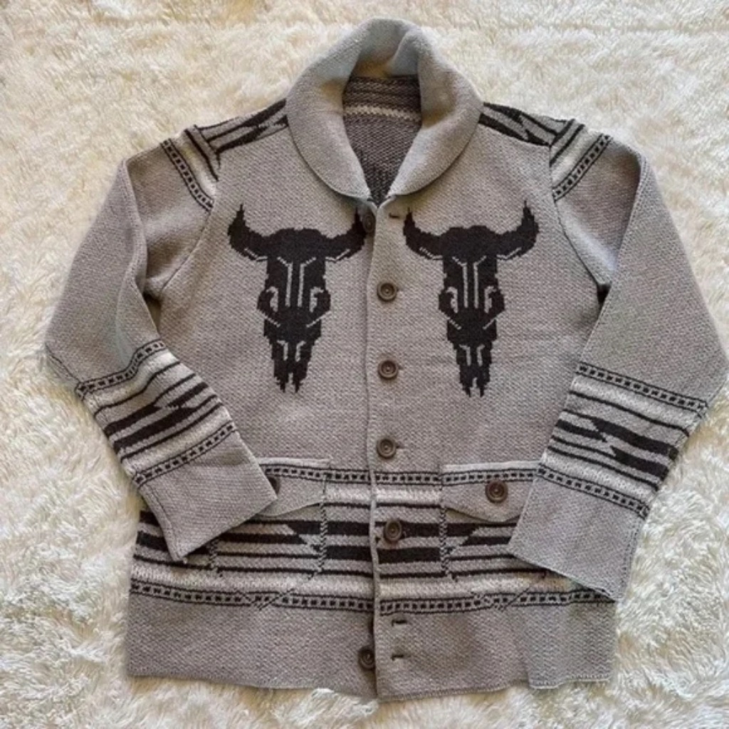 Vintage Cowichan Knit Western Bucking Bronc Rodeo Horse Cardigan
